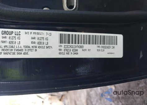 2013 Chrysler 300C John Varvatos Limited Edition из США, поврежденный, VIN 2C3CCADG1DH743869